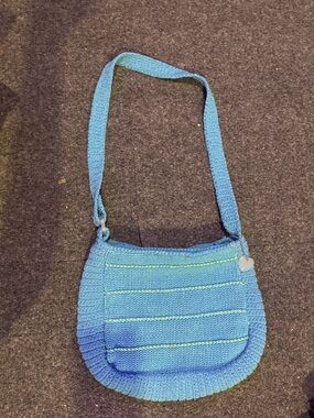 Handcrafted Blue Crochet Shoulder Bag with Heart Charm